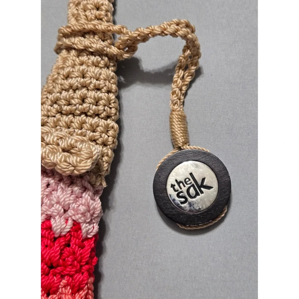 The Sak Crochet Shoulder Bag Multicolor Rainbow Striped Purse Zips Knit